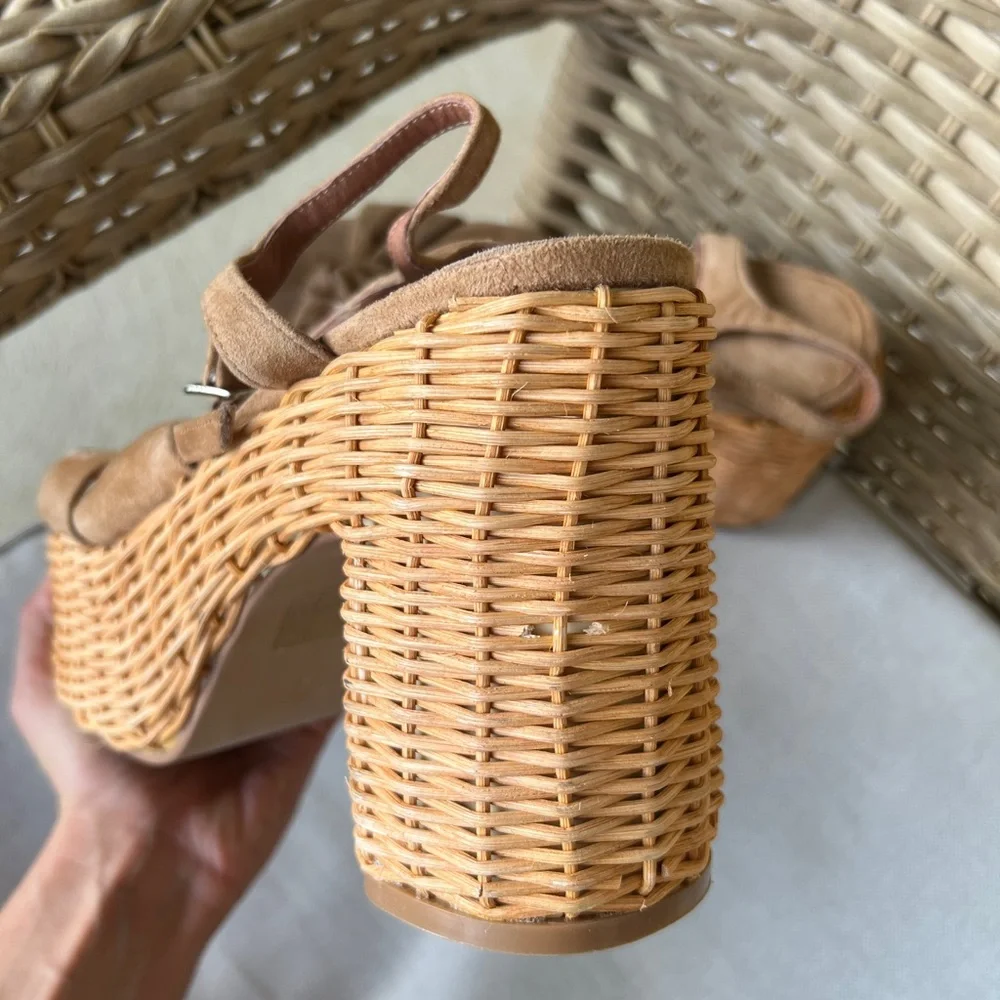 Jeffrey Campbell Tea Party tan Suede Open Toe Block Ankle Strap Platform Sandal - Picture 12 of 13